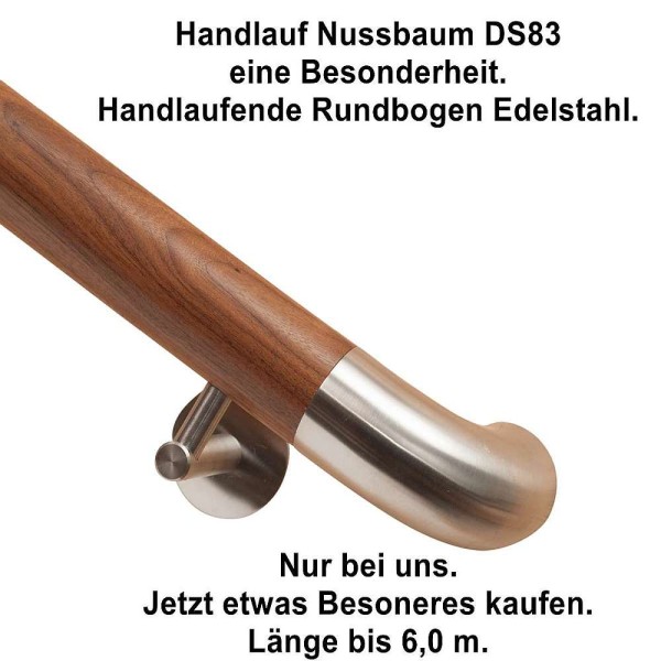 Handlauf Nussbaum DS83, mit beidseitigen Handlaufbogen Edelstahl