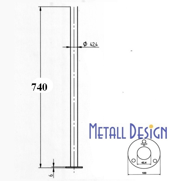 740 mm 42,4 Geländerpfosten Rundrohr Edelstahl Basis
