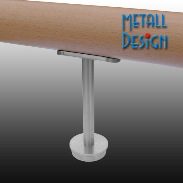 Rohrstütze Edelstahlrohr rund mit Montageplatte lang für Handlauf Holz Rohrstütze Edelstahlrohr rund mit Montageplatte lang für Handlauf Holz