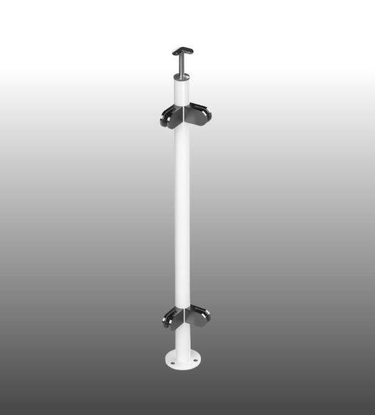 Glasgeländer Eckpfosten pulverbeschichtet weiß RAL 9016