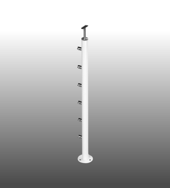 Geländerpfosten Relinggeländer 6 Querstabhalter pulverbeschichtet weiss