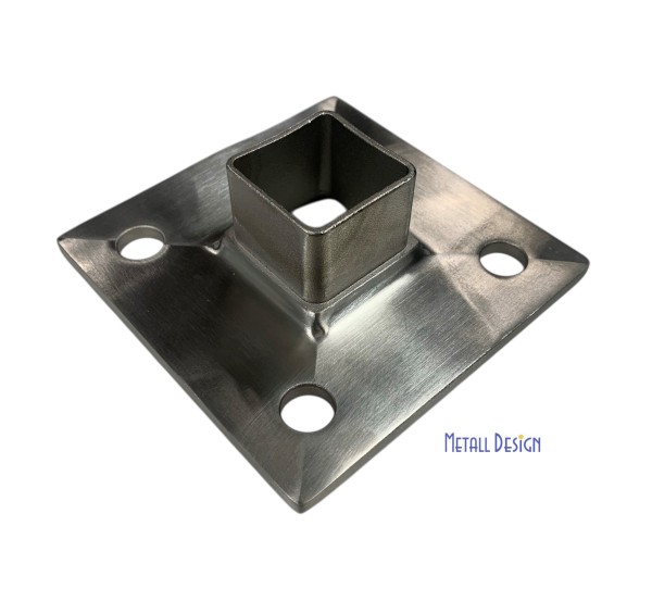 Geländerpfosten Vierkantrohr Bodenflansch V2A, 40 mm x 40 mm