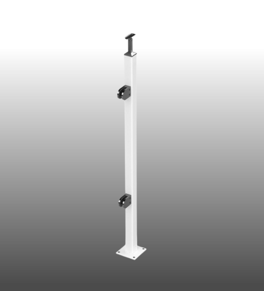 Geländerpfosten pulverbeschichtet weiß Vierkantrohr Endpfosten RAL9016