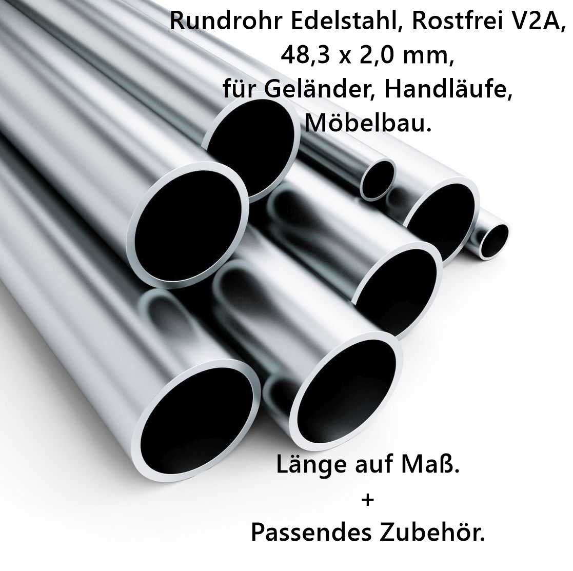 Edelstahlrohr 48,3 x 2,0 mm, V2A, Zuschnitte auf Maß.