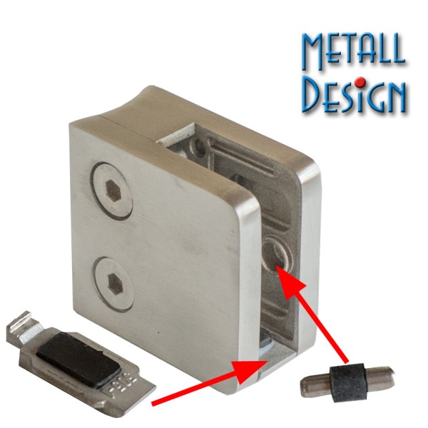 Glashalter Edelstahl 45 x 45 mm, B21 für Rohre 42,4-48,3 mm.