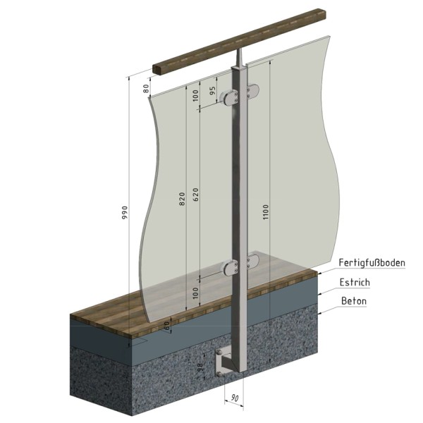 Geländerpfosten Maßzeichnung Glasgeländert.