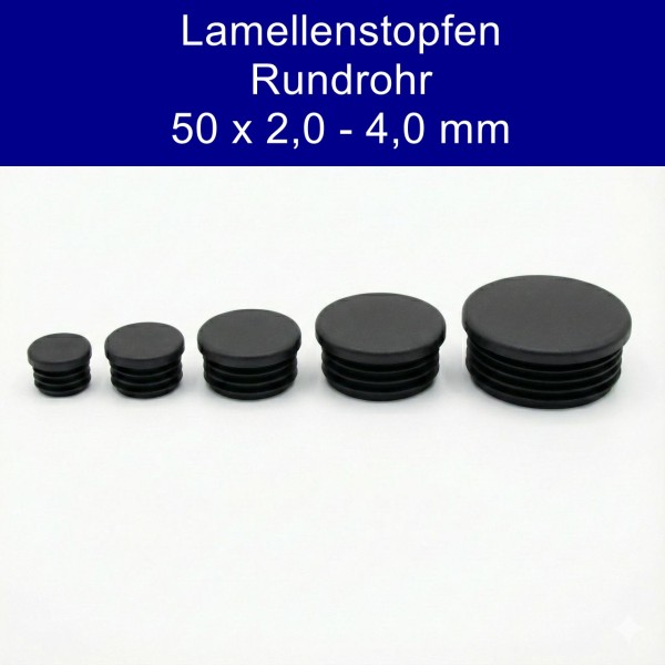 Rundrohr Lamellenstopfen Schwarz 50,0x2-4 mm Kunststoff