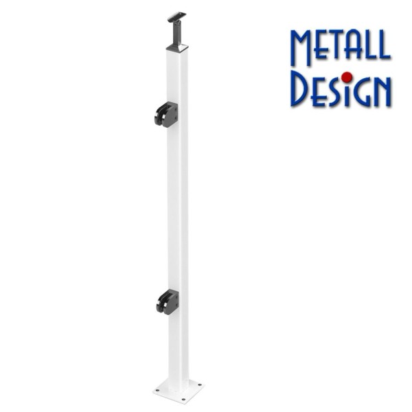 Geländerpfosten pulverbeschichtet weiß Vierkantrohr Endpfosten RAL9016 Geländerpfosten pulverbeschichtet weiß Vierkantrohr Endpfosten RAL9016