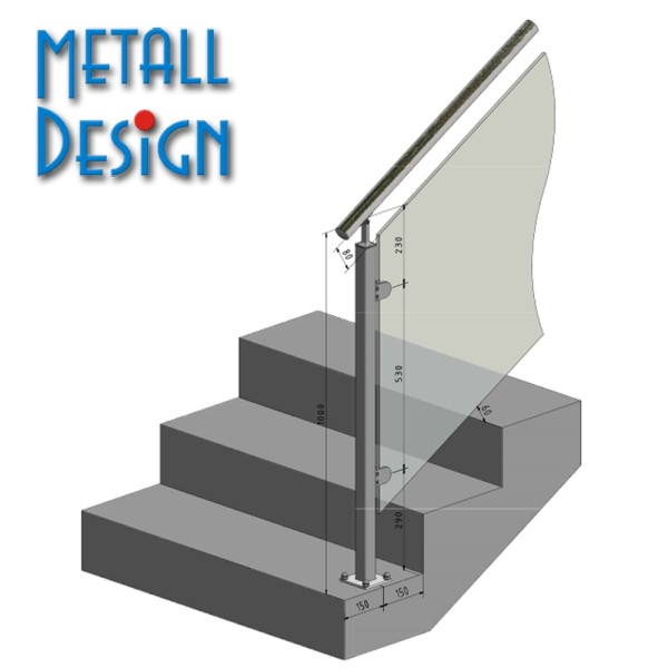 Geländerpfosten für Treppe mit Vierkantrohr für Glasgeländer Geländerpfosten für Treppe mit Vierkantrohr für Glasgeländer
