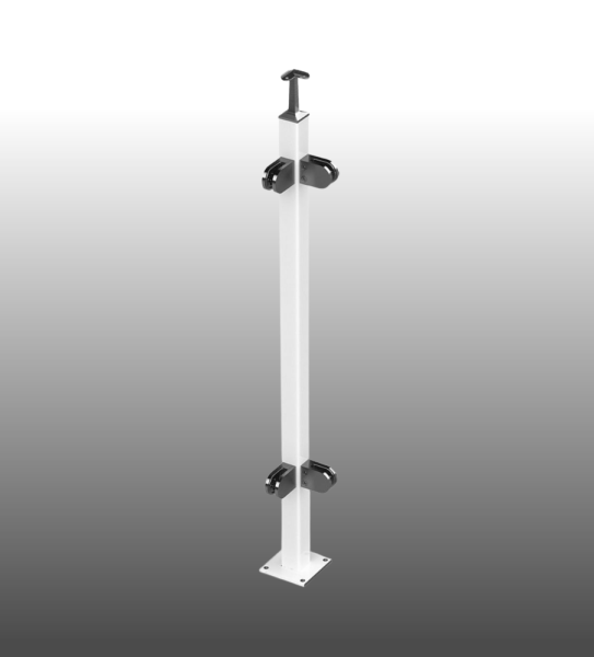 Geländerpfosten Vierkantrohr pulverbeschichtet, aufgesetzte Montage weiß .