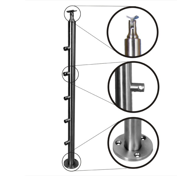 Geländerpfosten Relinggeländer Rundrohr 5 Querstabhalter.