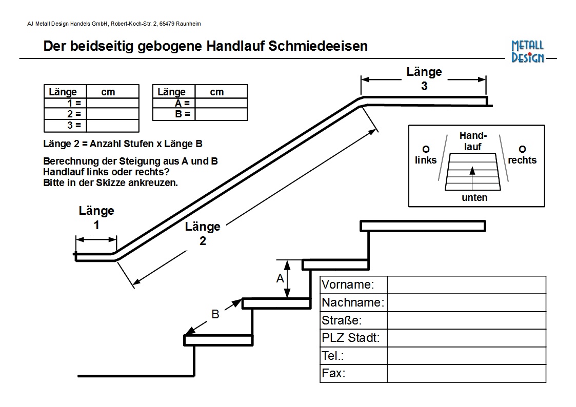 Handlauf beidseitig Abwinklung gebogen für Schmiedeeisen