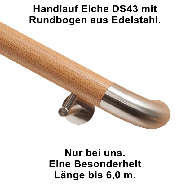 Handlauf Eiche DS43 mit Rundbogen aus Edelstahl