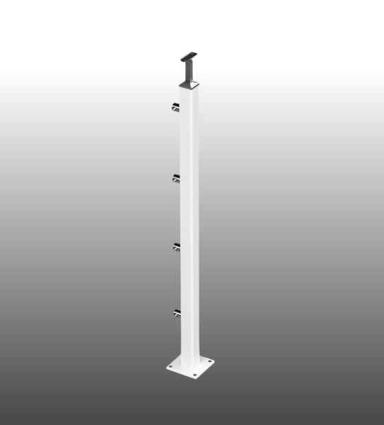 gelaenderpfosten pulverbeschichtet weiß ral 9016 vierkantrohr aufgesetzte montage