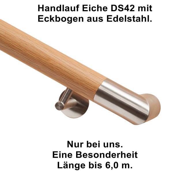 Handlauf Eiche DS42 mit Eckbogen Edelstahl