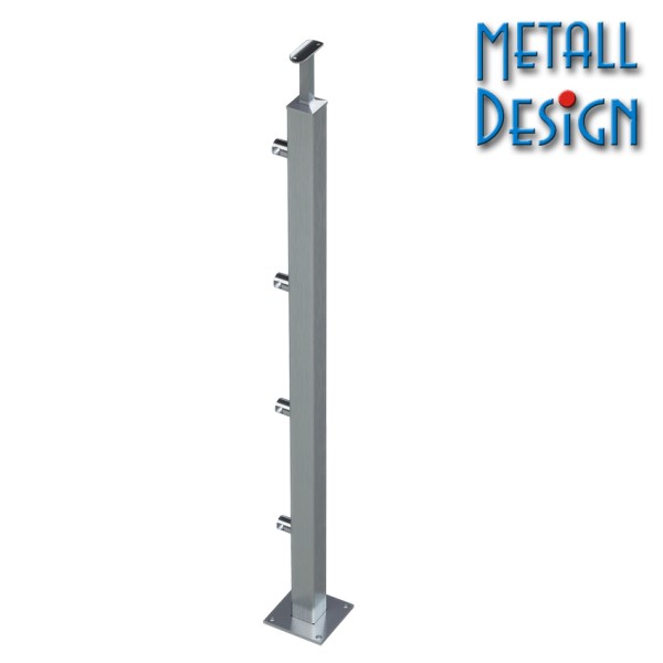 Geländerpfosten Edelstahl Vierkantrohr, Relinggeländer 4 Halter, Aufgesetzte Montage